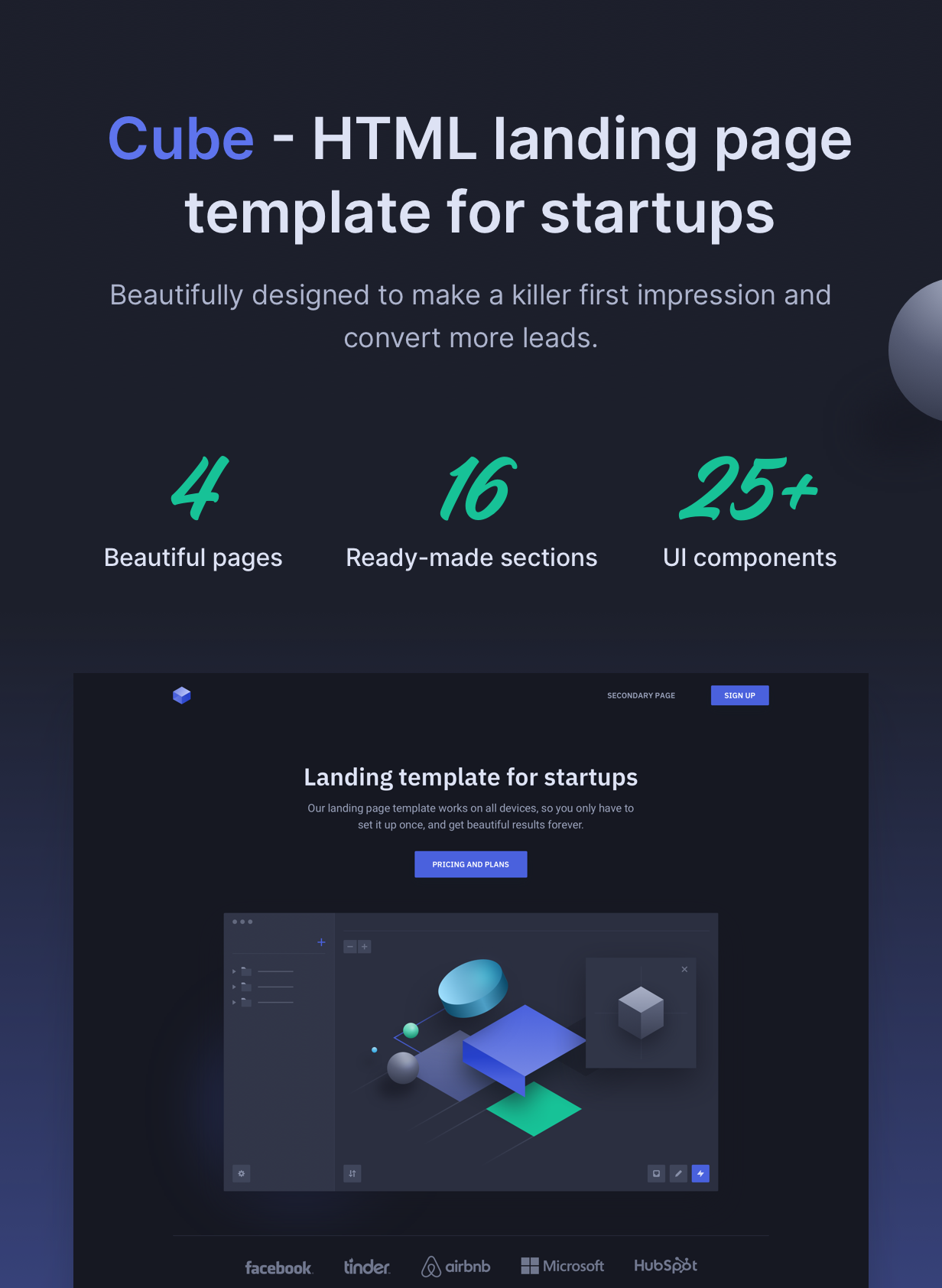 Cube - HTML landing page template for startups - 1