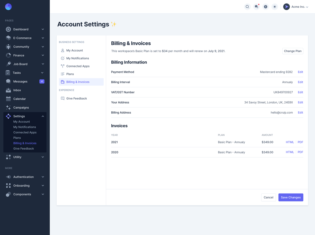 Settings (Billing & Invoices)